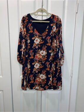 Lulu's Navy Floral V-Neck Midi Dress